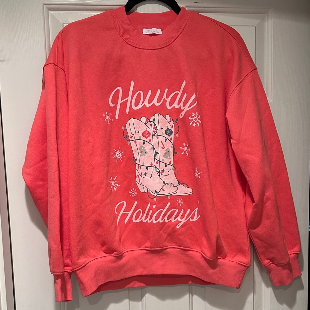 Pink Lily small coral Howdy Holiday Sweatshirt. Like new